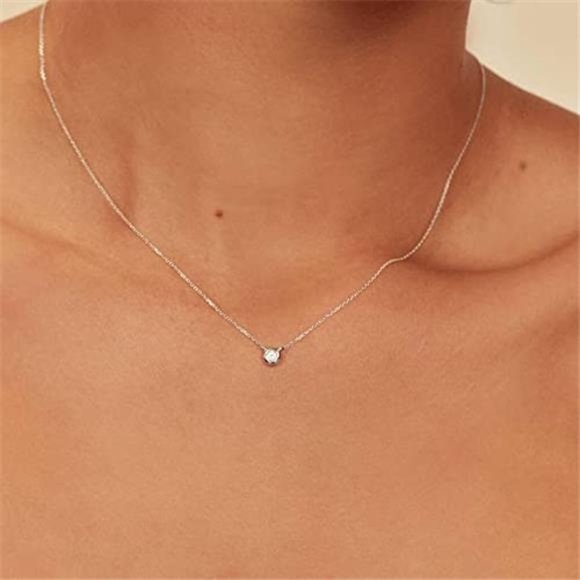 Diamond Necklaces for Women, Dainty Gold Necklace 14k Gold Plated Long Lariat - Picture 5 of 7